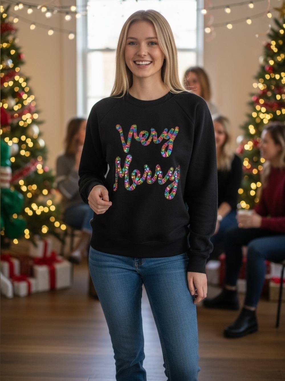 Philosophy “Very Merry” Black Long Sleeve Top NWT
